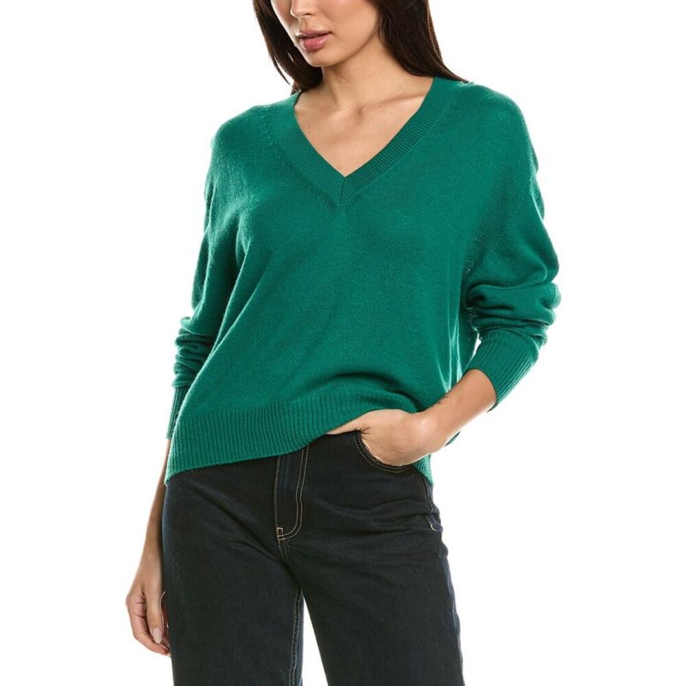 Brodie Cashmere Womens  Easy V-Neck Wool & Cashmere-Blend Sweater, Blue